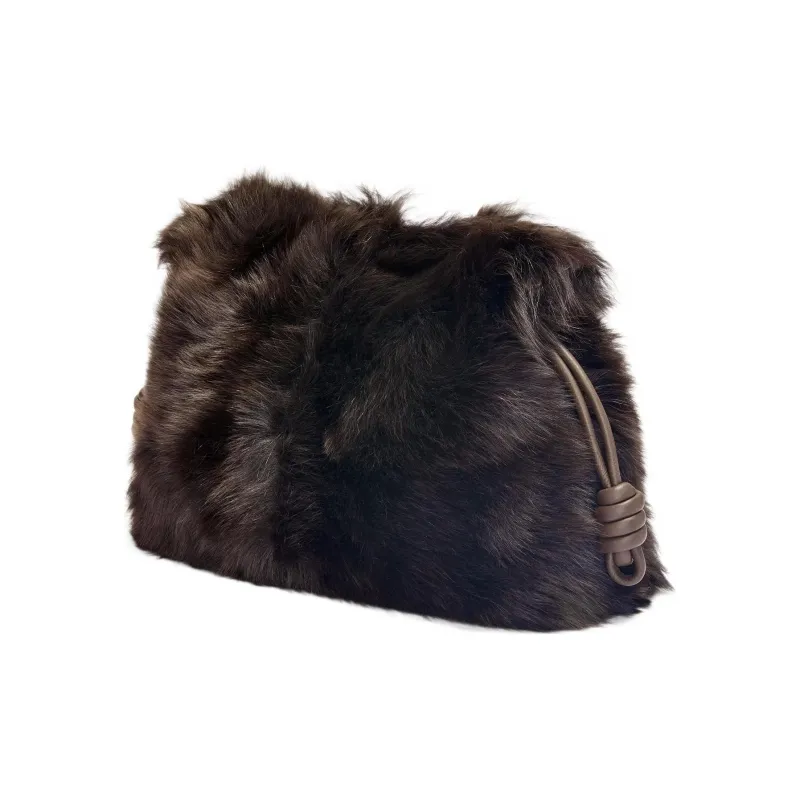 LOEWE Flamenco Shearling Portable One Shoulder Crossbody Clutches Women's Black-1