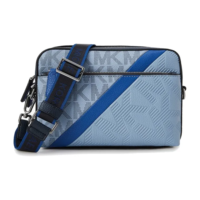 MICHAEL KORS MK Cooper Artificial Leather Crossbody Bag Medium Size Men's Light Blue/Dark Blue-0