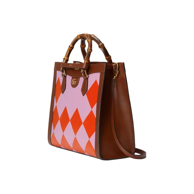 GUCCI Diana Leather Tote Bag Shopping Bag Shoulder Bag Crossbody Bag Handbag Women's Pink/Brown/Orange-5