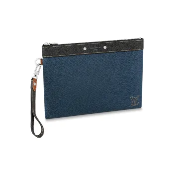LOUIS VUITTON Pochette To Go Taurillon Leather Cow Leather Patchwork Trim Clutch Men's Blue
