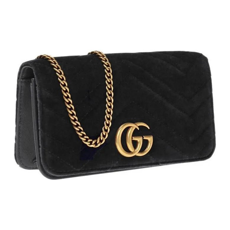 GUCCI GG Marmont Velvet Shoulder Bag Crossbody Bag Mini Women's Black-1