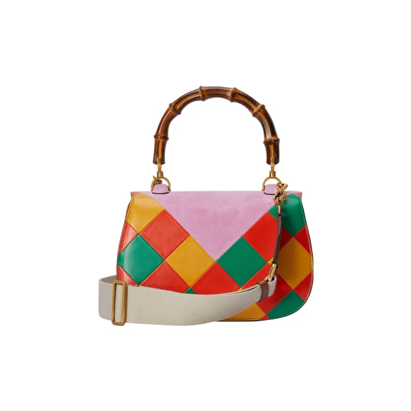GUCCI Bamboo 1947 Leather Shoulder Bag Crossbody Bag Handbag Medium Size Women's Multicolor-2