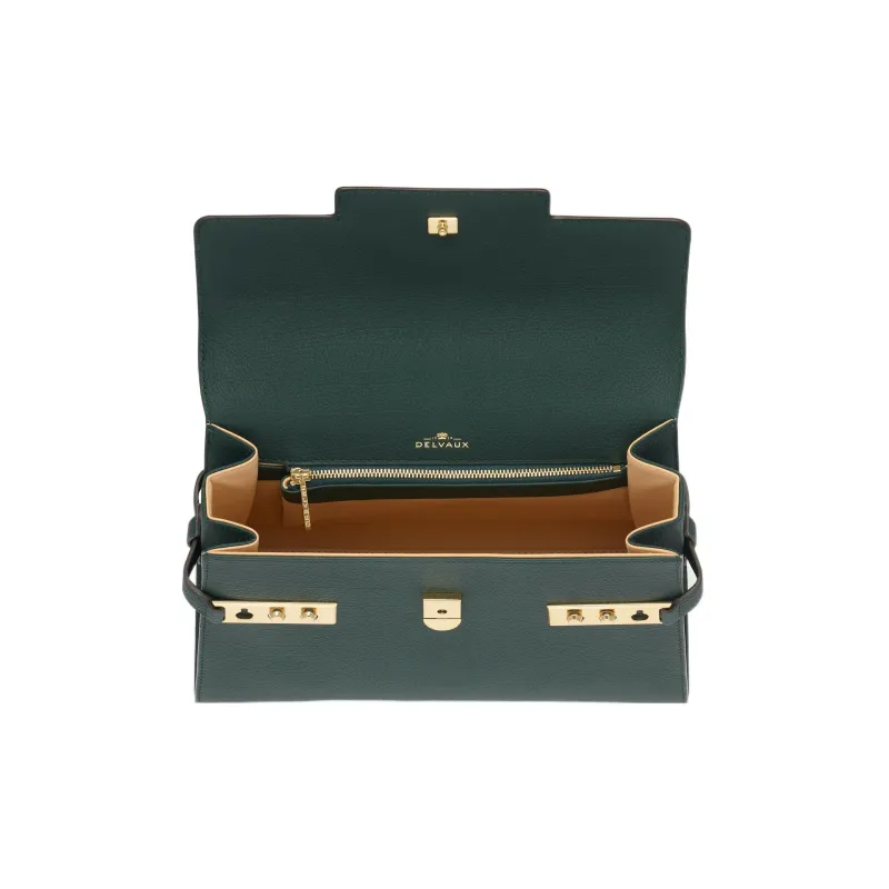 Delvau Tempête Calfskin Shoulder Bag Crossbody Bag Handbag Medium Size Women's Pine Forest Green-3