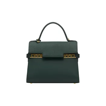 Delvau Tempête Calfskin Shoulder Bag Crossbody Bag Handbag Medium Size Women's Pine Forest Green