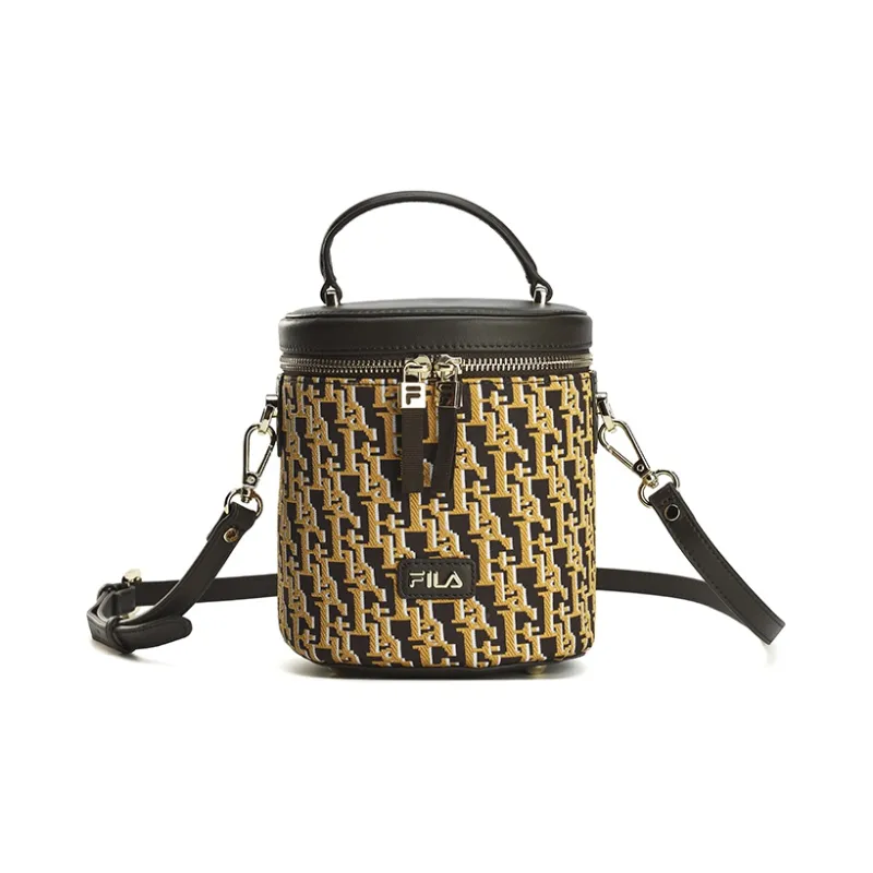 FILA Cow Leather Bucket Bag, Crossbody Bag, Handbag Trumpets Women's Rock Brown-0