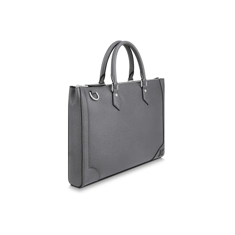 LOUIS VUITTON Taïga Cow Leather Portable One Shoulder Crossbody Briefcases Men's Gray-1