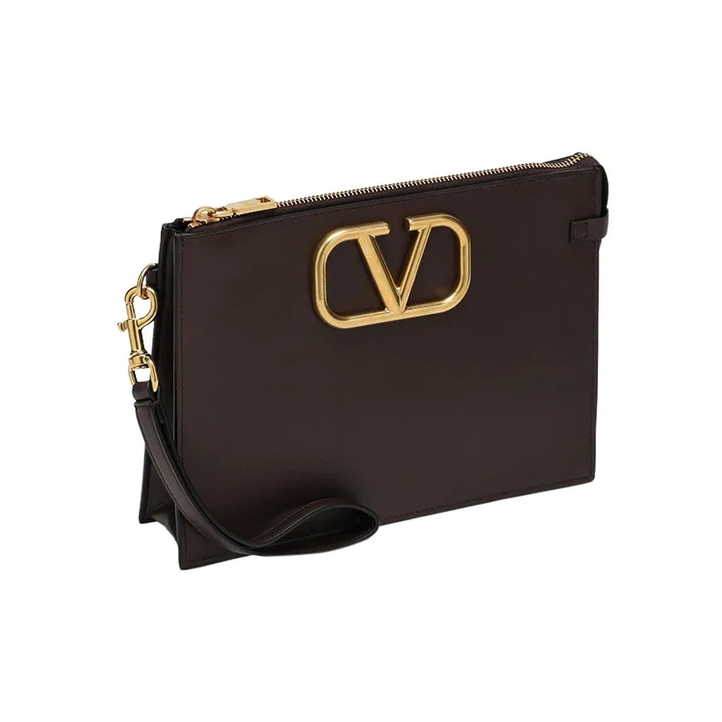 Valentino GARAVANI Leather Clutch Medium Size Men's Brown-1