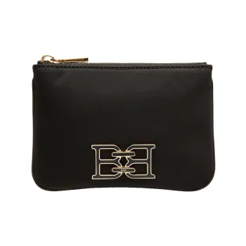 BALLY Recycled Nylon With Cow Leather Card Holder Clutch Wallet Women's Black