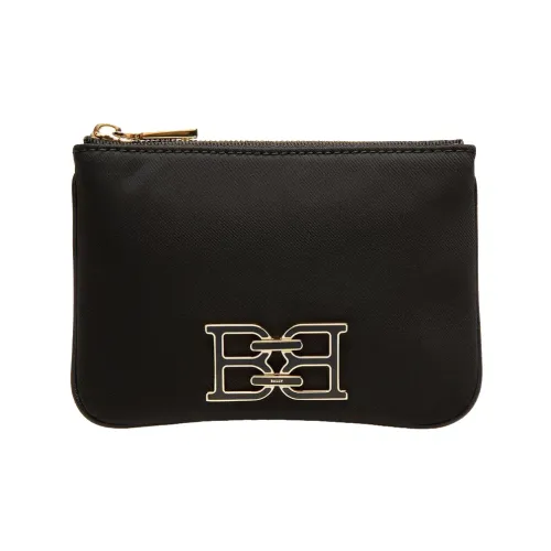 BALLY Recycled Nylon With Cow Leather Card Holder Clutch Wallet Women's Black