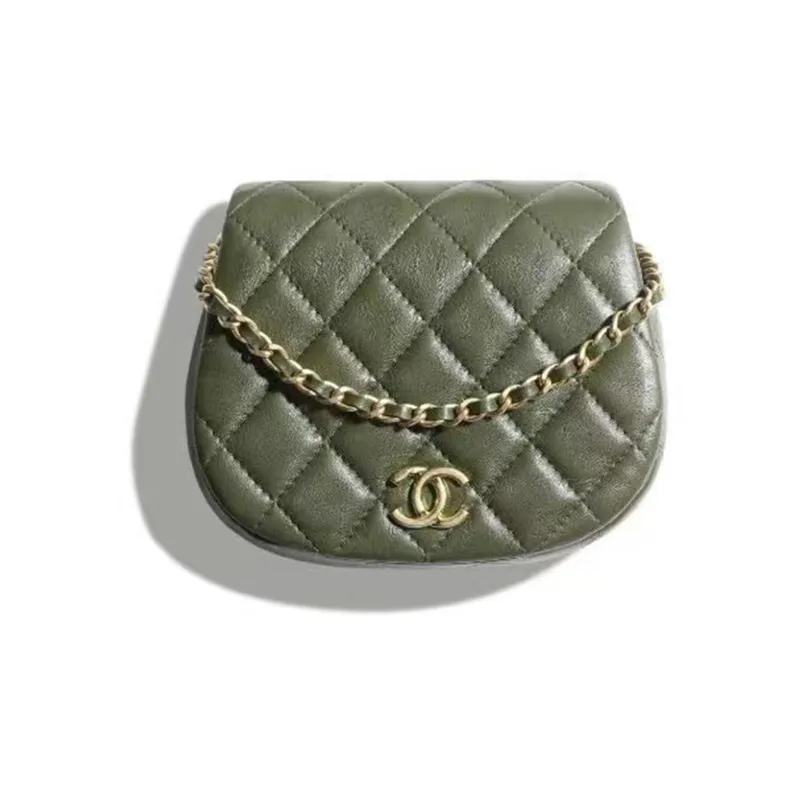 CHANEL 22K Autumn And Winter Sheepskin One Shoulder Crossbody Clutch Regular Women's Olive Green-0