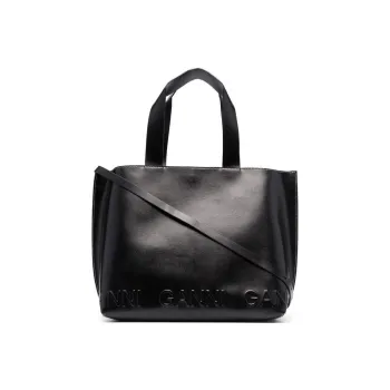 GANNI Recycled Leather Tote Bag Shopping Bag Shoulder Bag Crossbody Bag Handbag Women's Black