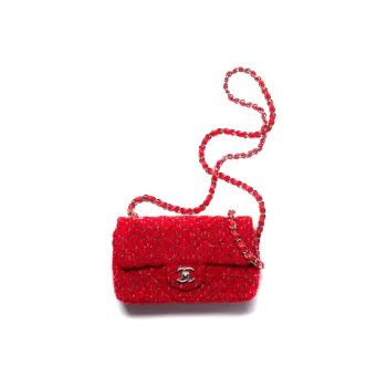 CHANEL Classic Flap CF Wool Twill Velvet Shoulder Bag Crossbody Bag Mini Women's Red