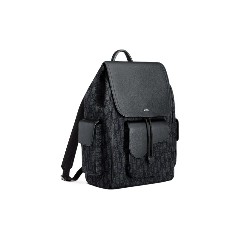 DIOR Saddle Embroidered Cow Leather Patchwork Backpack Regular Men's Black-1