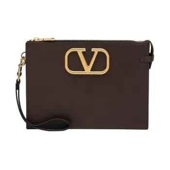 Valentino GARAVANI Leather Clutch Medium Size Men's Brown