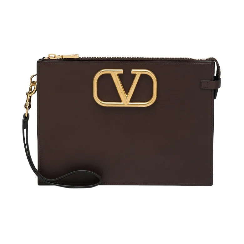 Valentino GARAVANI Leather Clutch Medium Size Men's Brown-0
