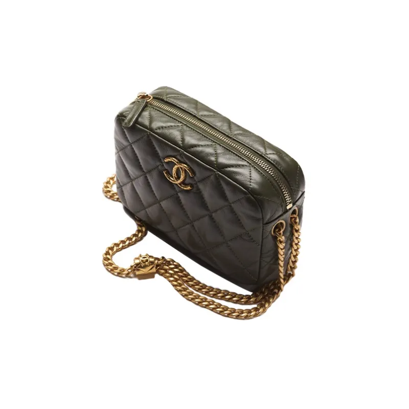CHANEL 22K Autumn And Winter Lambskin Camera Bag Shoulder Bag Crossbody Bag Mini Women's Khaki-2