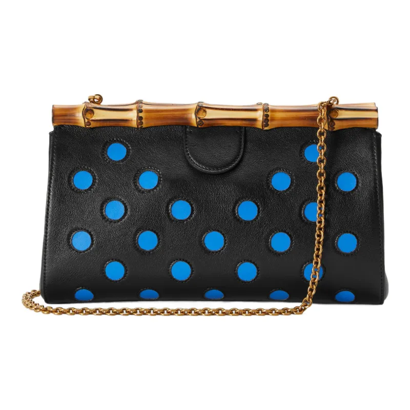 GUCCI Diana Leather Clutch Women's Black/Blue-2