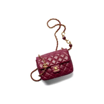 CHANEL 22K Autumn And Winter Lambskin Lacquer Metal Flap Crossbody Bag Shoulder Bag Women's Red