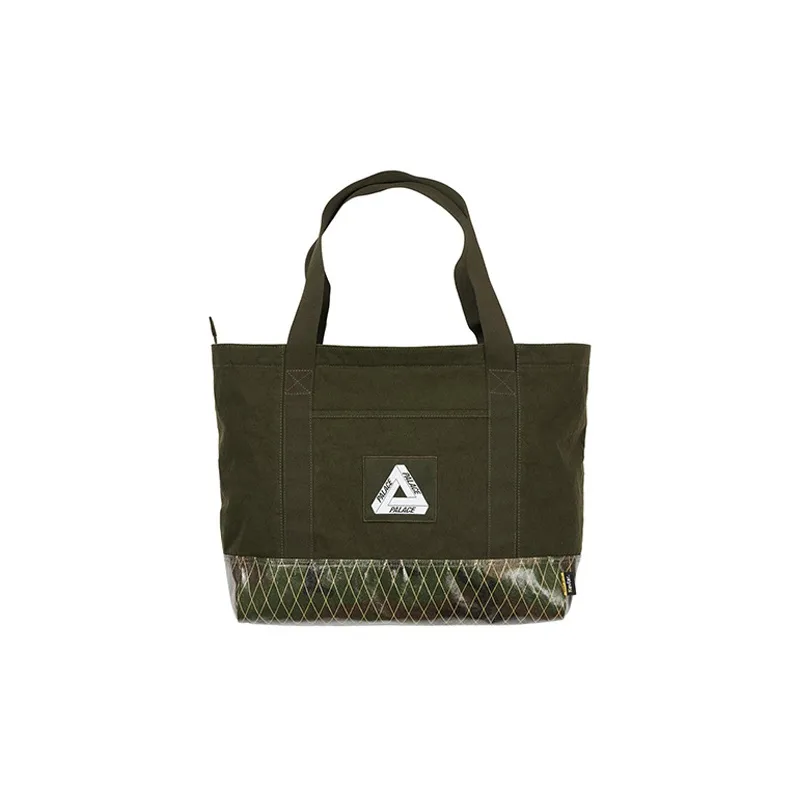 PALACE Cotton Canvas Tote Bag, Shopping Bag, Canvas Bag, One Shoulder Handbag Unisex Olive Green-0