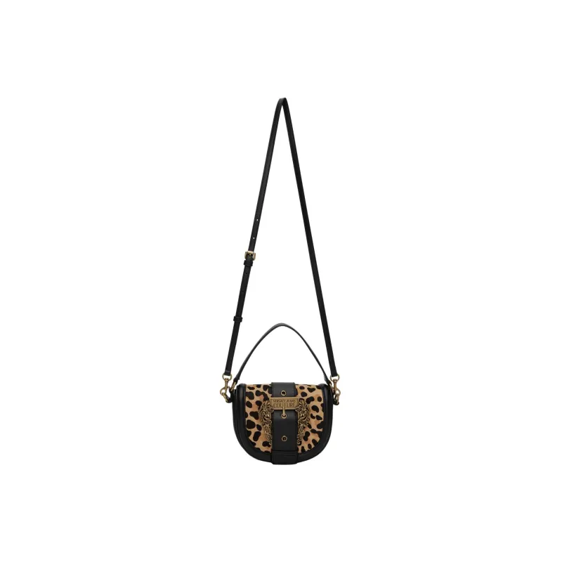 VERSACE JEANS COUTURE Polished Leather With Calf Hair Portable Crossbody Bag, Shoulder Bag Women's Black-3