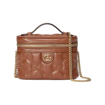 GUCCI GG Matelassé Leather Controller Bag Makeup Box Shoulder Bag Handbag Mini Women's Brown