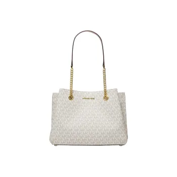 MICHAEL KORS Teagen Monogram Coated Canvas Tote Bag Shopping Bag Handbag Shoulder Bag Women's Vanilla White & Pink