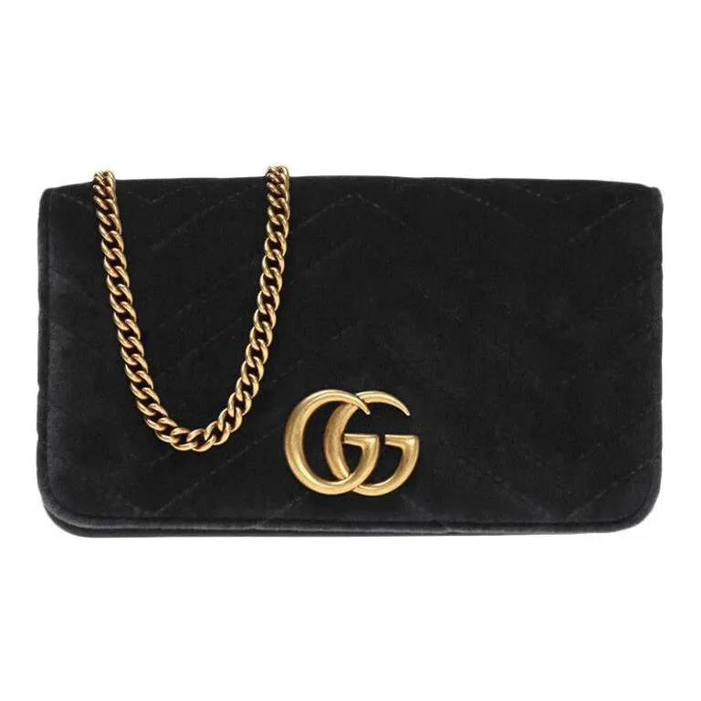 GUCCI GG Marmont Velvet Shoulder Bag Crossbody Bag Mini Women's Black-0