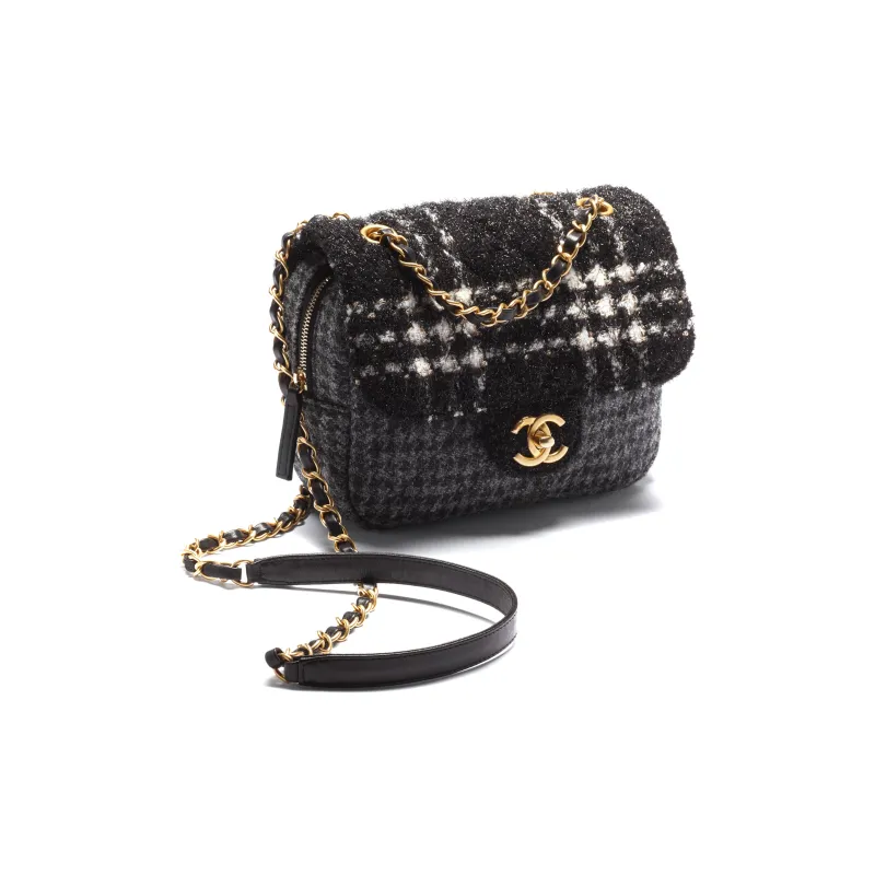 CHANEL 22K Autumn And Winter Wool Twill Soft Woolen Flap Bag, Shoulder Bag, Crossbody Bag Trumpets Women's Black-1