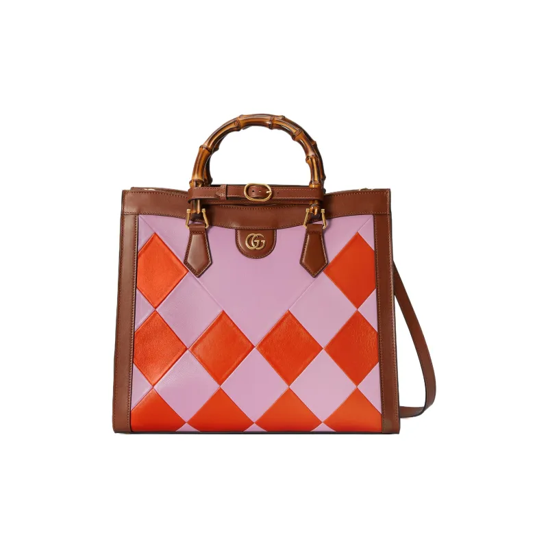 GUCCI Diana Leather Tote Bag Shopping Bag Shoulder Bag Crossbody Bag Handbag Women's Pink/Brown/Orange-2