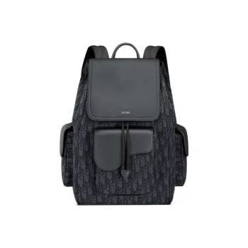 DIOR Saddle Embroidered Cow Leather Patchwork Backpack Regular Men's Black