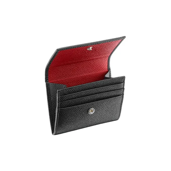 BVLGARI Calfskin Business Card Holder Card Case Women's Black-3