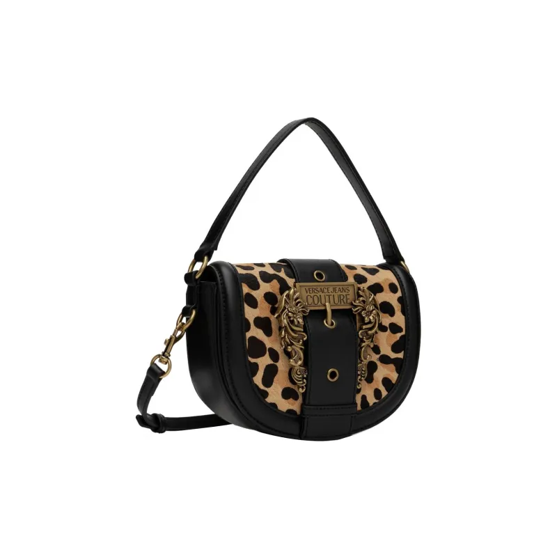 VERSACE JEANS COUTURE Polished Leather With Calf Hair Portable Crossbody Bag, Shoulder Bag Women's Black-1