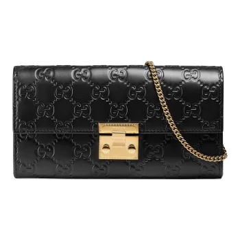 GUCCI Padlock Signature Leather Wallet, Handheld, Shoulder Bag Women's Black