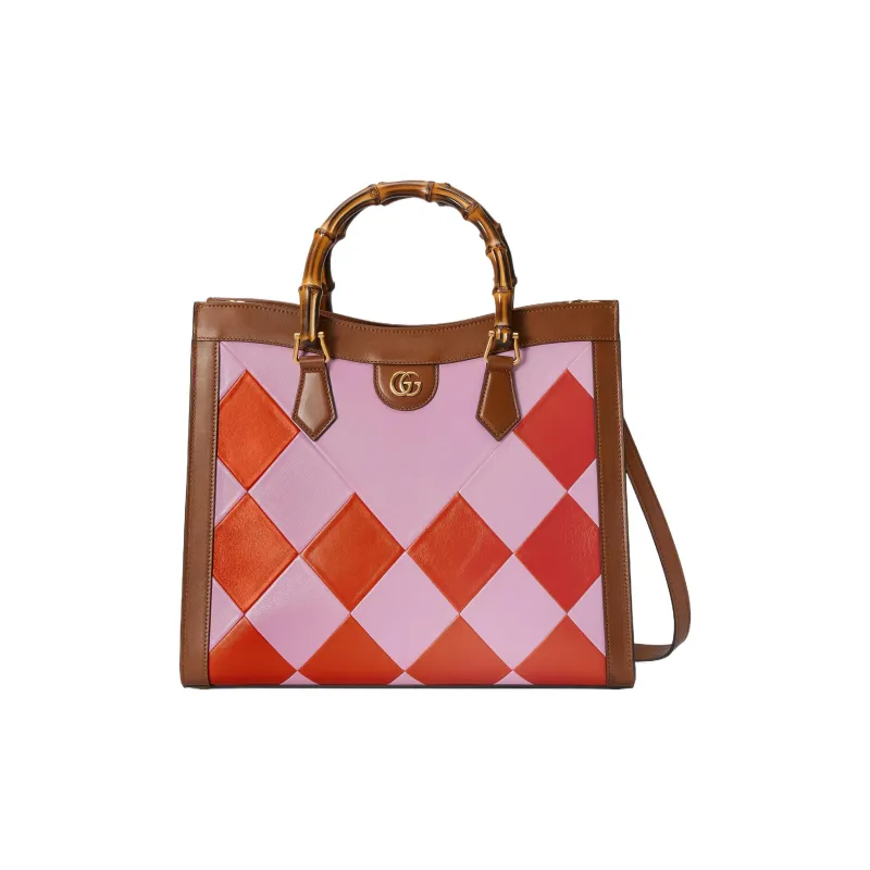 GUCCI Diana Leather Tote Bag Shopping Bag Shoulder Bag Crossbody Bag Handbag Women's Pink/Brown/Orange-0