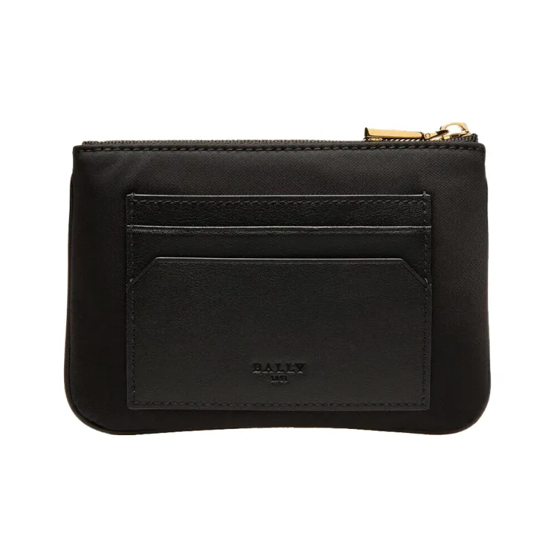 BALLY Recycled Nylon With Cow Leather Card Holder Clutch Wallet Women's Black-1