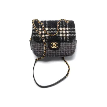 CHANEL 22K Autumn And Winter Wool Twill Soft Woolen Flap Bag, Shoulder Bag, Crossbody Bag Small Size Women's Black
