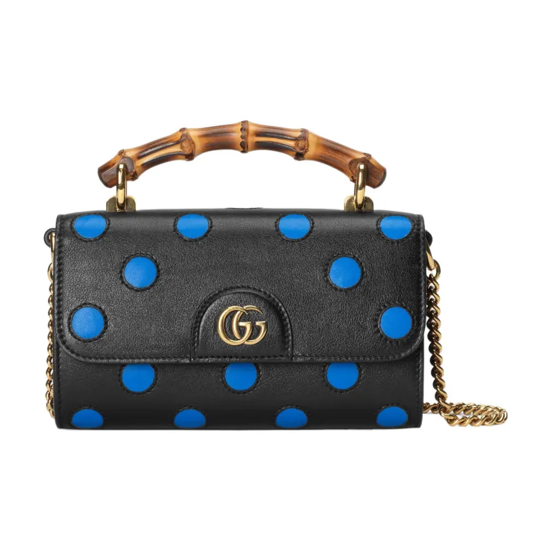 GUCCI Diana Leather Small Square Bag Handbag Shoulder Bag Crossbody Bag Mini Women's Black/Blue-0