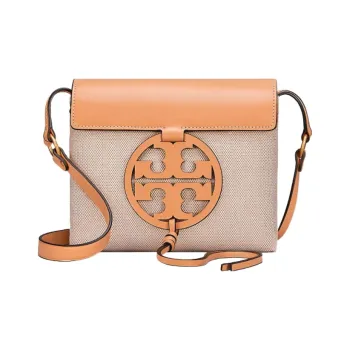 TORY BURCH Miller Canvas With Leather Canvas Shoulder Bag, Crossbody Bag Women's Sunset Yellow Color