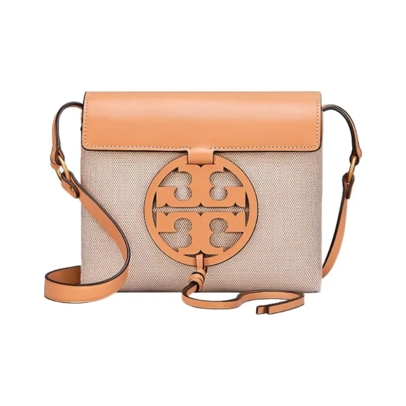 TORY BURCH Miller Canvas With Leather Canvas Shoulder Bag, Crossbody Bag Women's Sunset Yellow Color-0