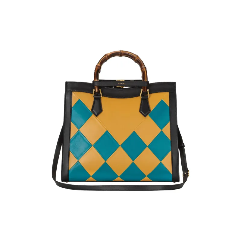 GUCCI Diana Leather Tote Bag Shopping Bag Shoulder Bag Crossbody Bag Handbag Women's Yellow/Black/Blue-2