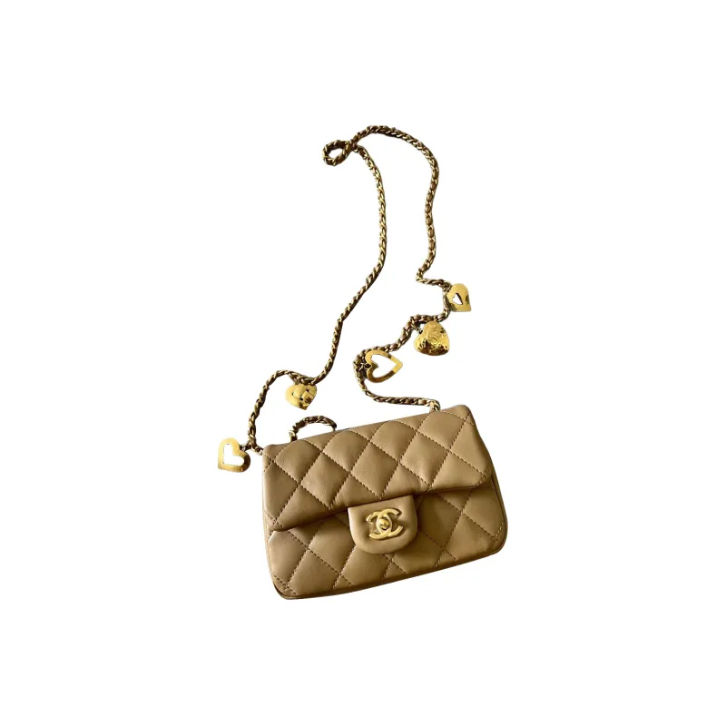 CHANEL Classic Flap CF Sheepskin Shoulder Bag, Crossbody Bag Mini Women's Brown-2