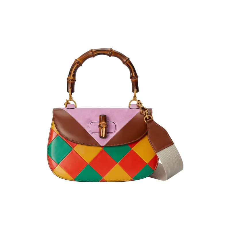 GUCCI Bamboo 1947 Leather Shoulder Bag Crossbody Bag Handbag Medium Size Women's Multicolor-1