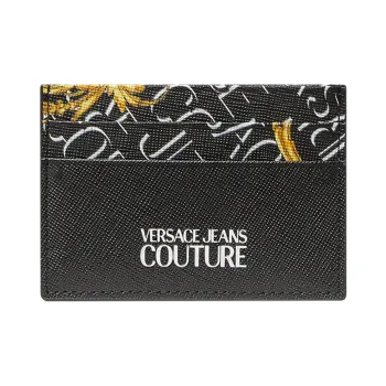 VERSACE JEANS COUTURE Calfskin Card Holder Men's Black