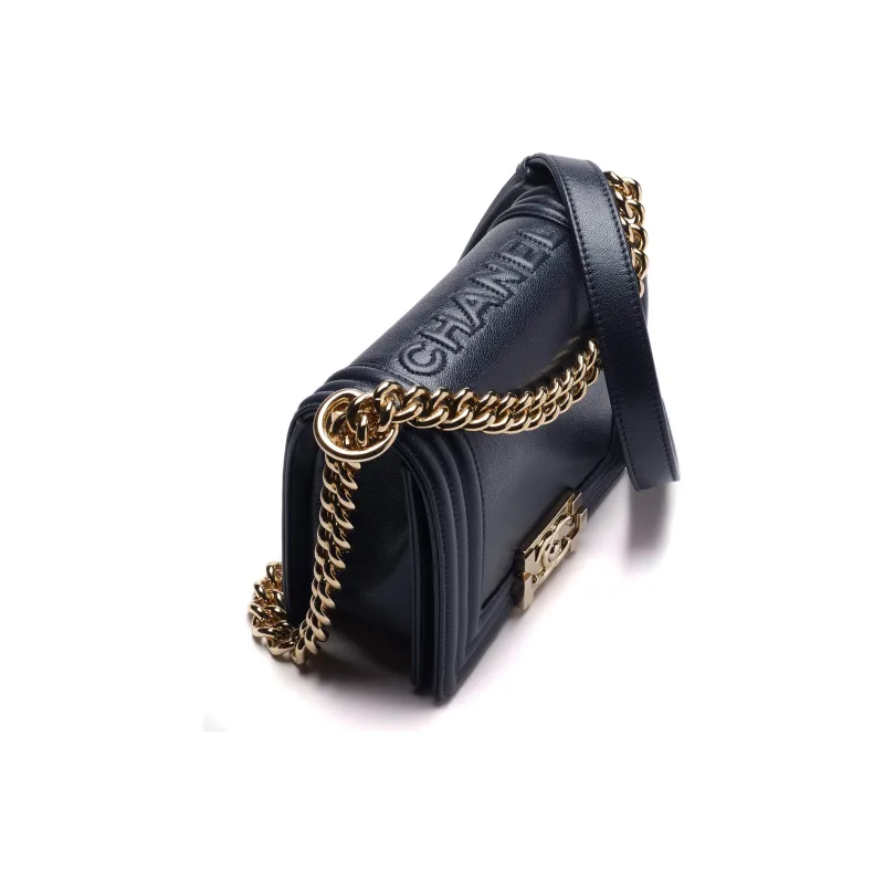 CHANEL Leboy22K Fall Winter Grain Embossed Calfskin Crossbody Bag, Shoulder Bag Mini Women's Dark Blue-2
