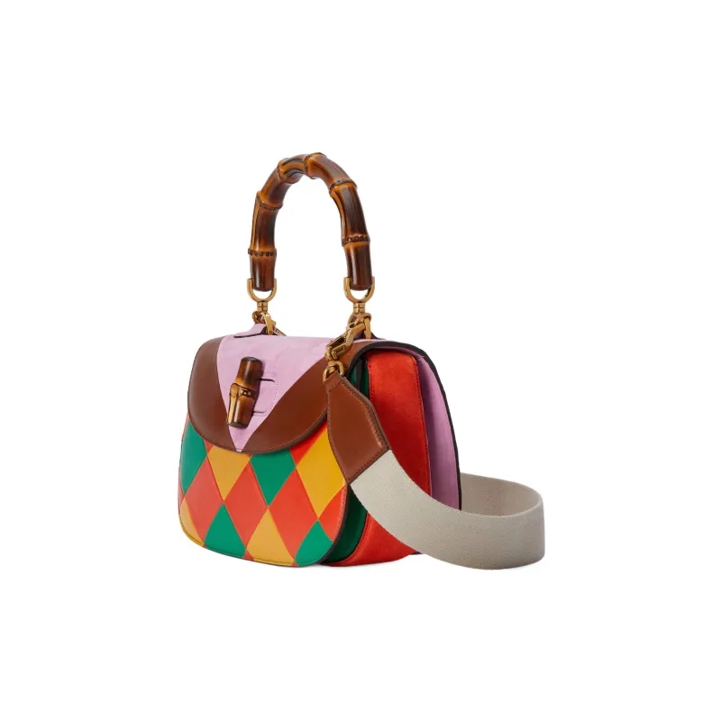 GUCCI Bamboo 1947 Leather Shoulder Bag Crossbody Bag Handbag Medium Size Women's Multicolor-3