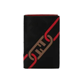 FENDI Calfskin Card Holder Wallet Men's Black