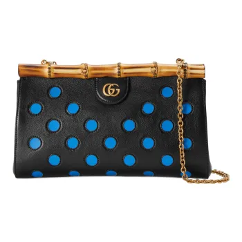 GUCCI Diana Leather Clutch Women's Black/Blue