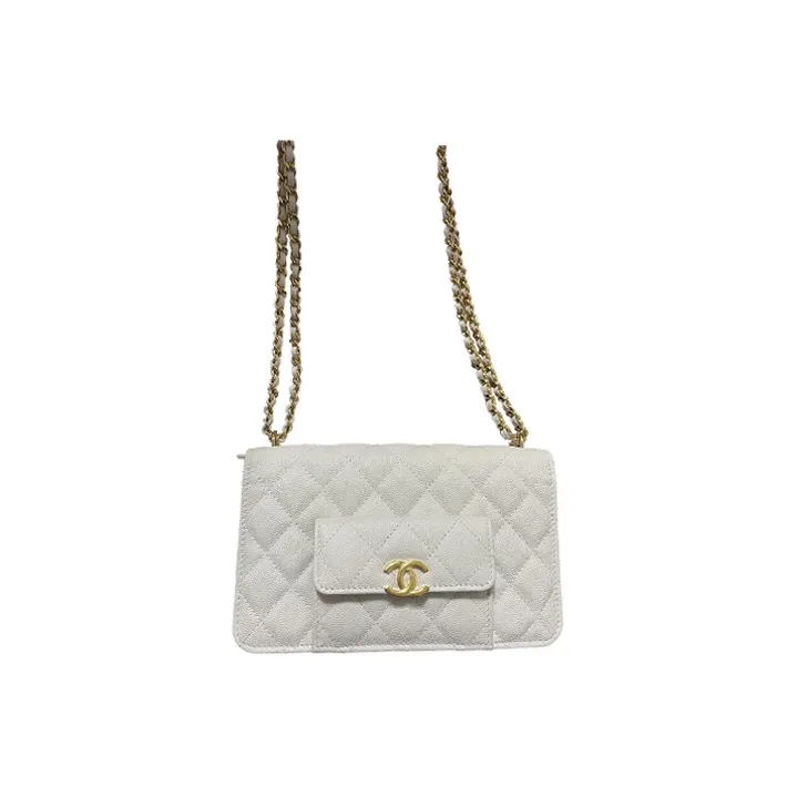 CHANEL WOC Leather 2 in 1 Pocket Bag, Chain Bag, Shoulder Bag, Crossbody Bag Regular Women's White-0