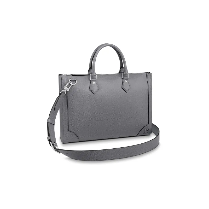 LOUIS VUITTON Taïga Cow Leather Portable One Shoulder Crossbody Briefcases Men's Gray-0