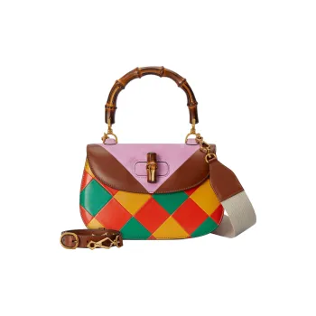 GUCCI Bamboo 1947 Leather Shoulder Bag Crossbody Bag Handbag Medium Size Women's Multicolor